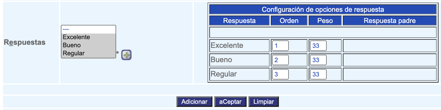 Configuración encuesta