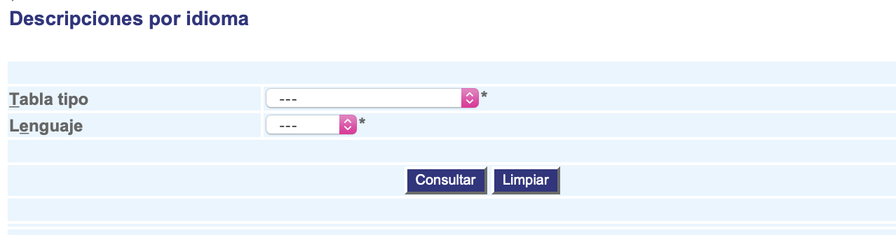 Descripciones por idioma