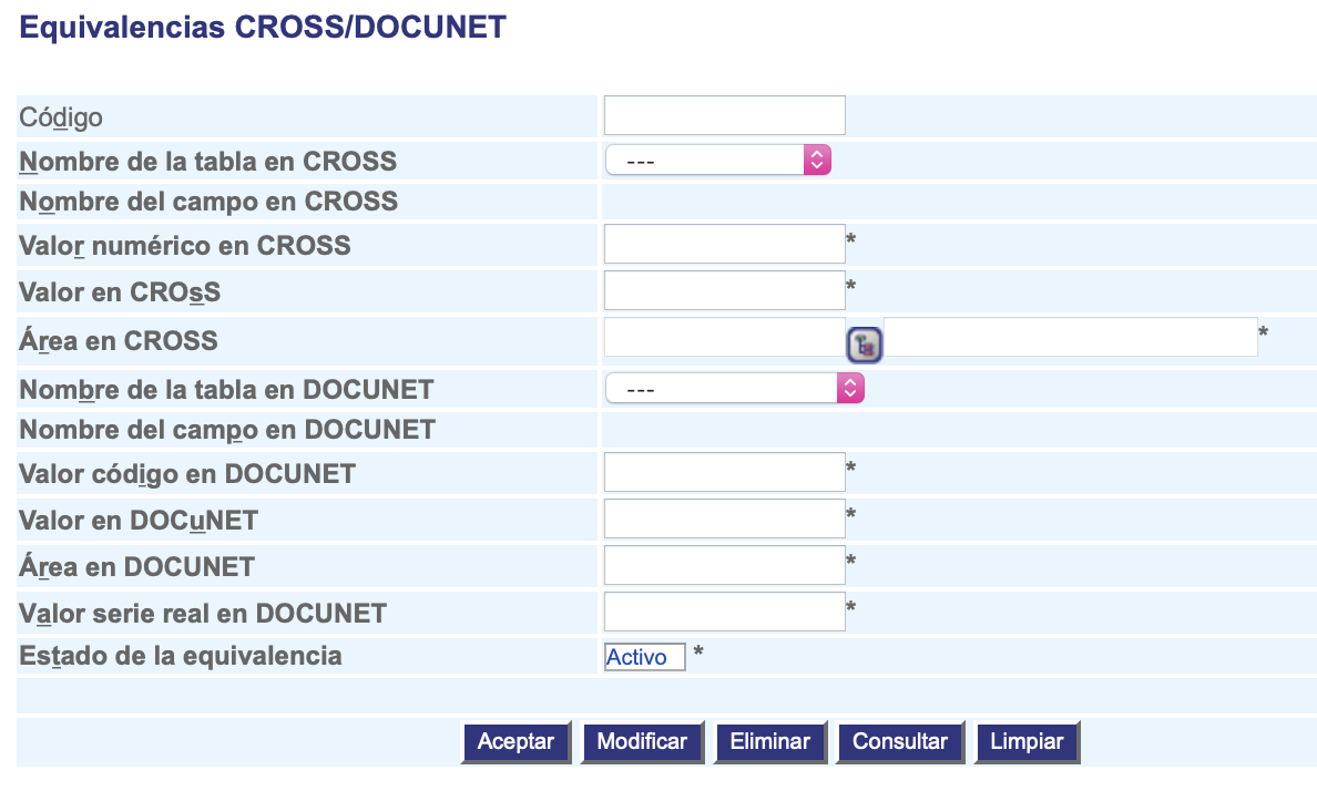 Equivalencias CROSS/DOCUNET