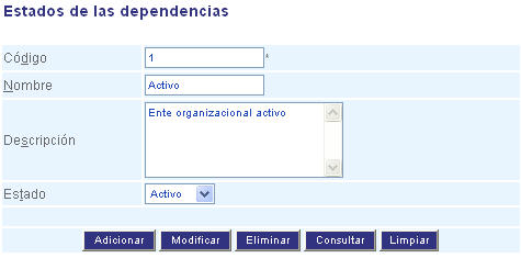 Configuración estado de dependencia