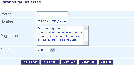 Configuración estado de actas