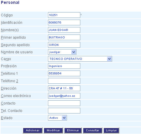 Formulario registro de dependencias